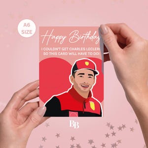 Cartão de Feliz Aniversário Charles Leclerc A6 (105 x 148,5 mm) | F1 Fórmula 1 Ferrari | Para Namorada | Cartão Engraçado para Ele ou Ela