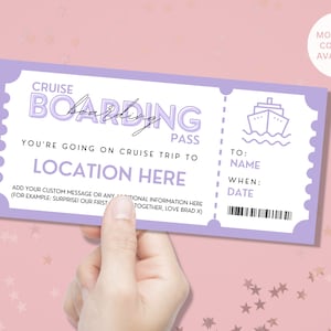 Personalisierter Cruise Boarding Pass Urlaubs-/Urlaubsticket - verfügbar für jeden Ort - Überraschungsgeschenk-Karte - Geburtstags-Weihnachtsgeschenk