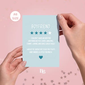 Funny Boyfriend Review A6 (105 x 148,5 mm) verjaardagswenskaart voor hem Love Cheeky Card Verjaardag Partnerproduct Sterrenclassificatie