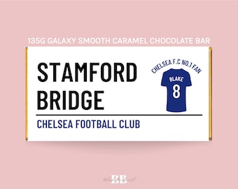 Personalised Number 1 Chelsea CFC Fan Smooth Caramel Galaxy Chocolate Bar for Him or Her Birthday Gift Stamford Bridge Stadium Boys Present