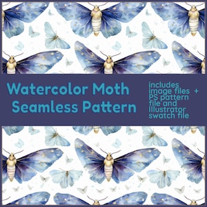 Watercolor Moths Seamless Pattern - Digital Print for Scrapbooking, Crafting, Print on Demand