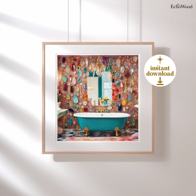 Luxury Glam Bathroom Art Print Set of 5, Pastel Jewel Tone Wall Artwork ...