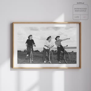 Vintage B&W Photo Print | WWII Nurses Cycling | 1940s Women on Bicycles | Finger Lakes Art | Seneca Lake | Printable Wall Art