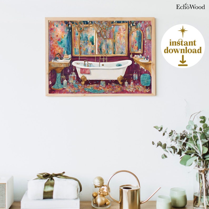Luxury Glam Bathroom Art Print Set of 5, Pastel Jewel Tone Wall Artwork ...
