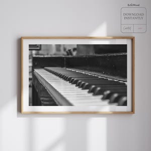 Piano Photography | Black and White Wall Art | Minimalist Music Decor | Horizontal Piano Print | Neutral Home Style | Piano Close Up