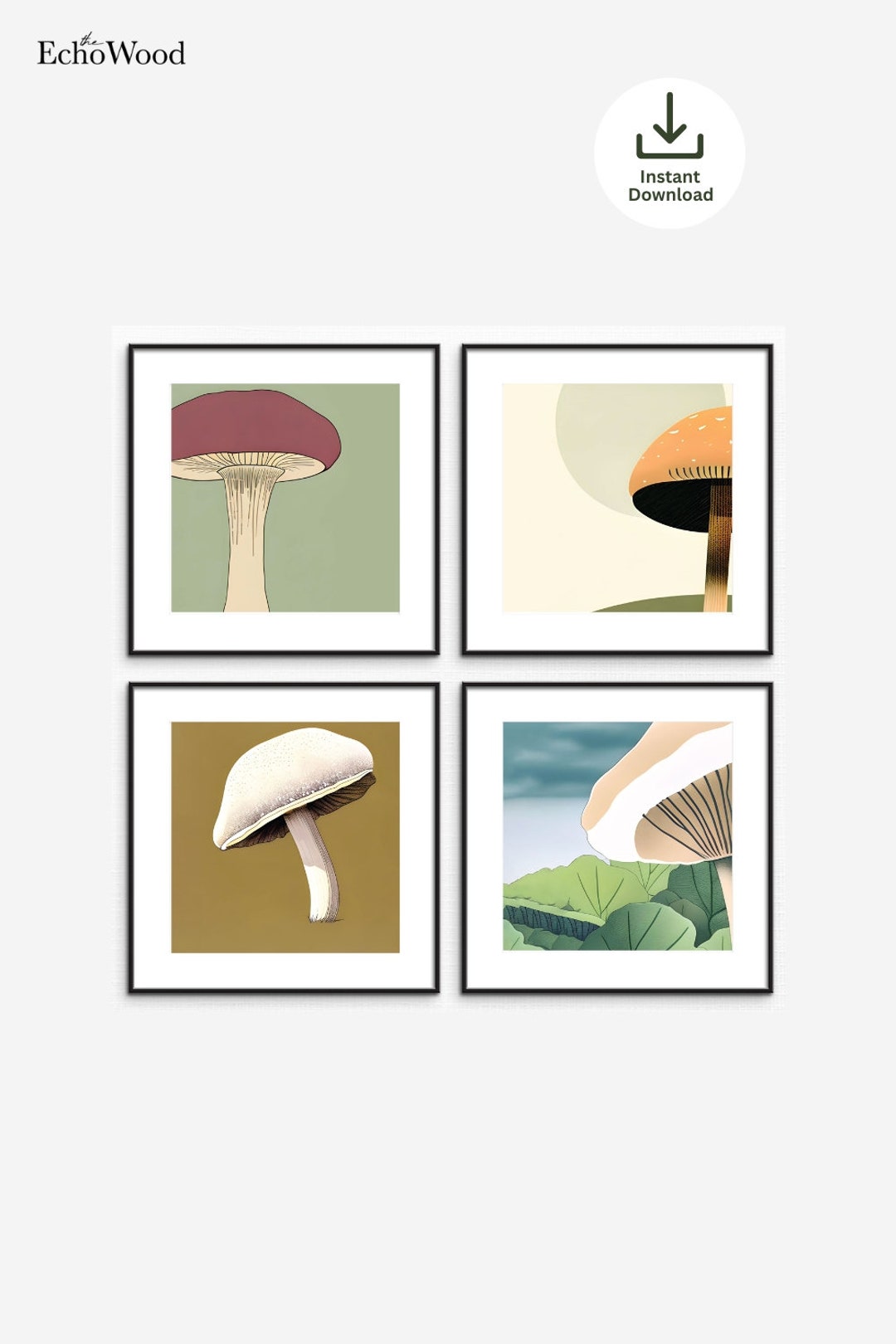 Weirdcore Mushroom Art Print Set, Weirdcore Wall Art, Abstract Mushroom, Retro Mushroom Art for