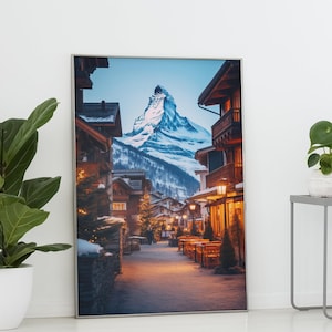 Zermatt Switzerland Winter Travel Poster, Wall Art, digital download, printable, different ratios, eco-friendly, print at home, Ski