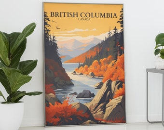British Columbia Autumn Travel Art Print, Canada Decor, Autumn Wall Art, West Canada, Landscape Art, digital download, printable