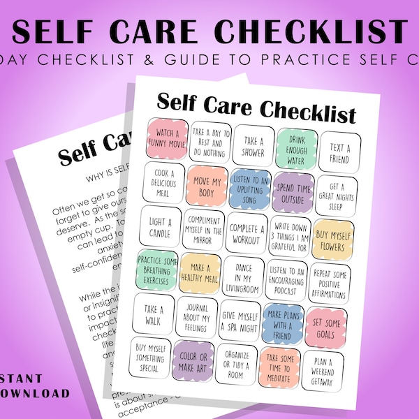 Self Care Box Checklist Printable, 30 Day Self Love Planner, Daily Wellness Tracker, Monthly Wellbeing Routine, Mindfulness Journal, Gift