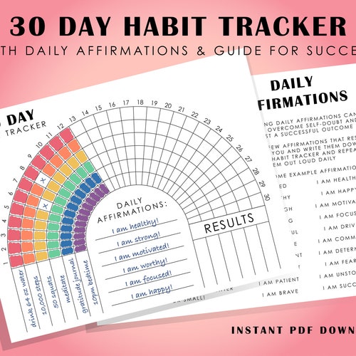 Affirmation Habit Tracker Printable 30 Day Habit Tracker - Etsy