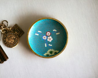 Antique PRE 1920 Cloisonné Small Plate, trinket or ring Dish, turquoise 3.5 marked CHINA, antique Chinese Cloisonné
