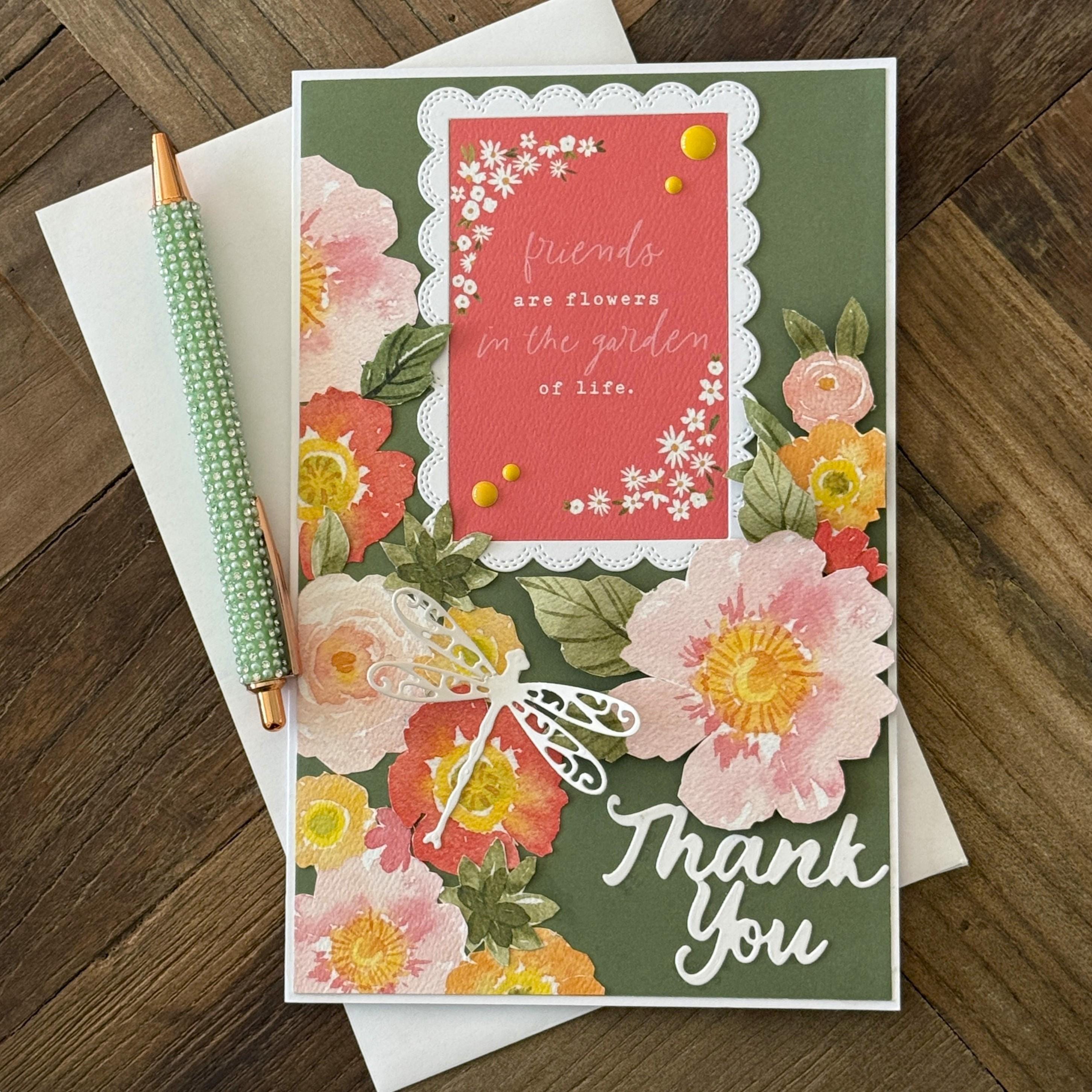 Handmade Floral 3D Thank You Card, Customizable, Full Size, Keepsake ...