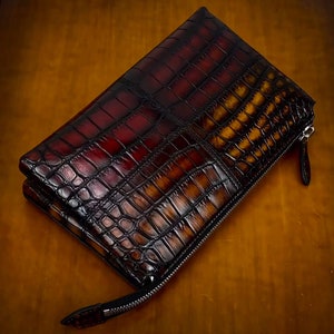 Bolso de mano de piel de cocodrilo cepillada a mano de alta calidad para hombres, billetera para hombres, bolso de mano para hombres