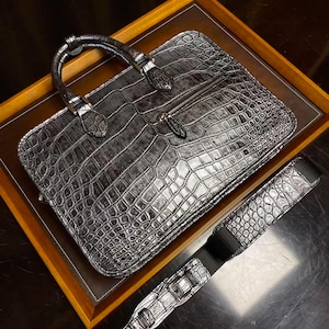 Borsa da uomo, cartella, pochette, borsa da lavoro in vera pelle di alligatore argentato vintage di alta qualità per uomo