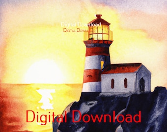 Watercolor Lighthouse Drawings - High Quality Digital Download
