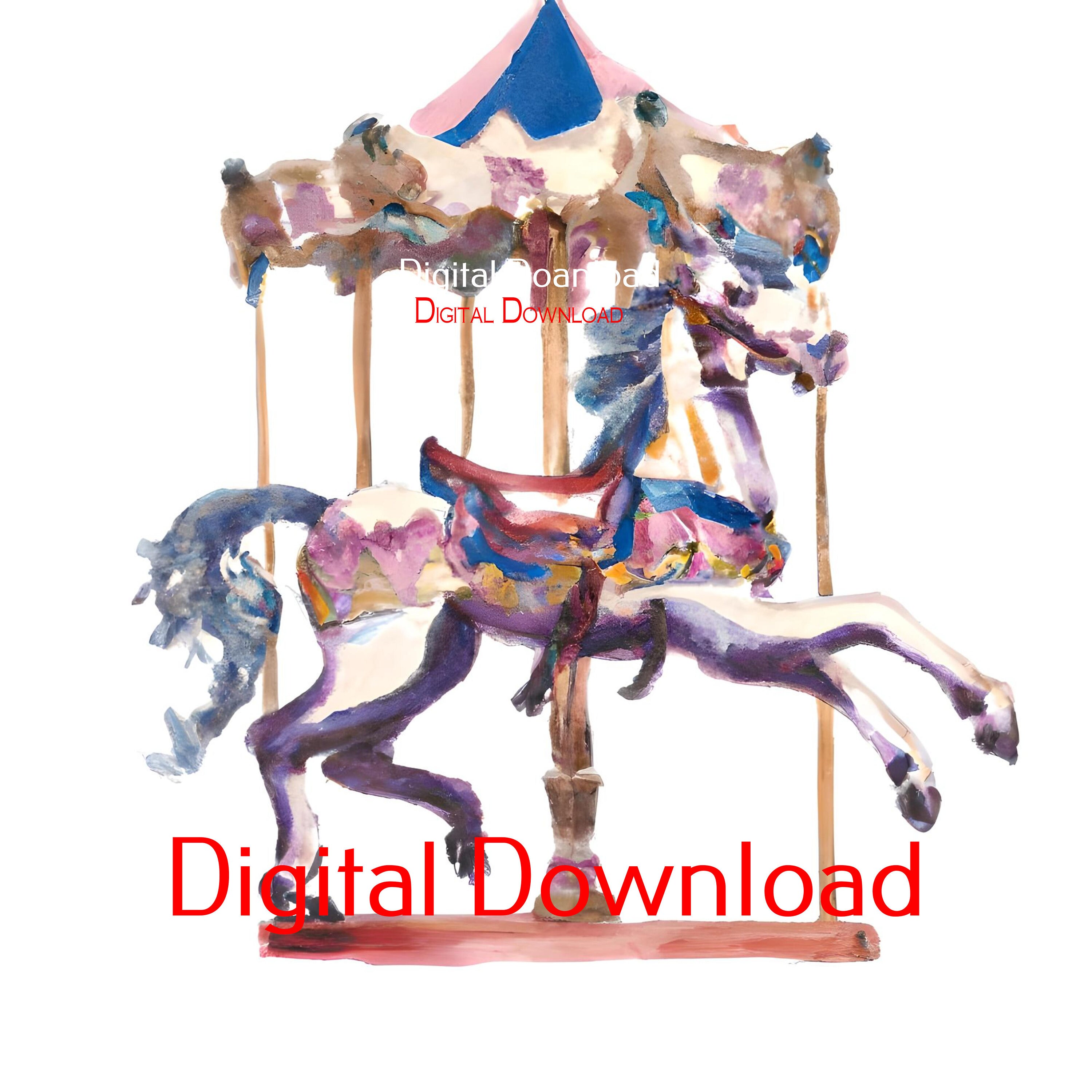 Watercolor Horses and Carousel Drawings High Quality Digital Download ...