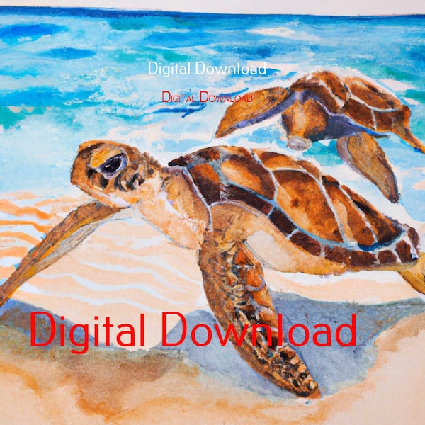 Watercolor and oil-painting style Turtle Drawings - High Quality Digital Download