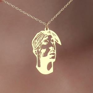 Tupac Necklace, Tiny Tupac Charm, Unique Tupac Jewelry, Gold Necklace, Rapper Necklace, King Of Rap Necklace, Gift For Rapper