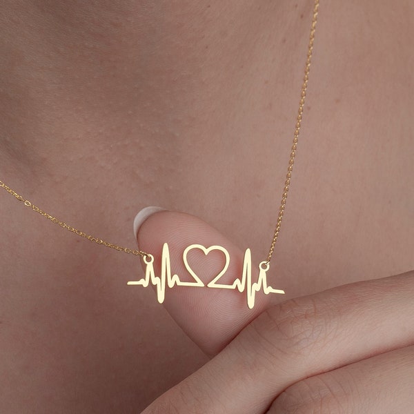 Heart Rhythm Necklace, Silver Necklace, Lucky Charm Necklace, Dainty Necklace, Minimalist Necklace, 21st Birthday Gift, 14k Gold Necklace