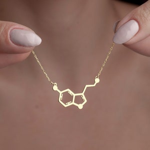 Serotonin Necklace, Silver Necklaces for Women, Chemistry Necklace, Dainty Jewelry, Minimalist Necklace, Lucky Charm Necklace