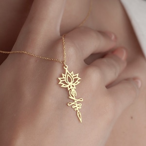 Unalome Necklace, Unalome Jewelry, Silver Necklace for Women, Lotus Jewelry, Gift For Girlfriend, Tiny Unalome Charm Pendant, Jewelry Women