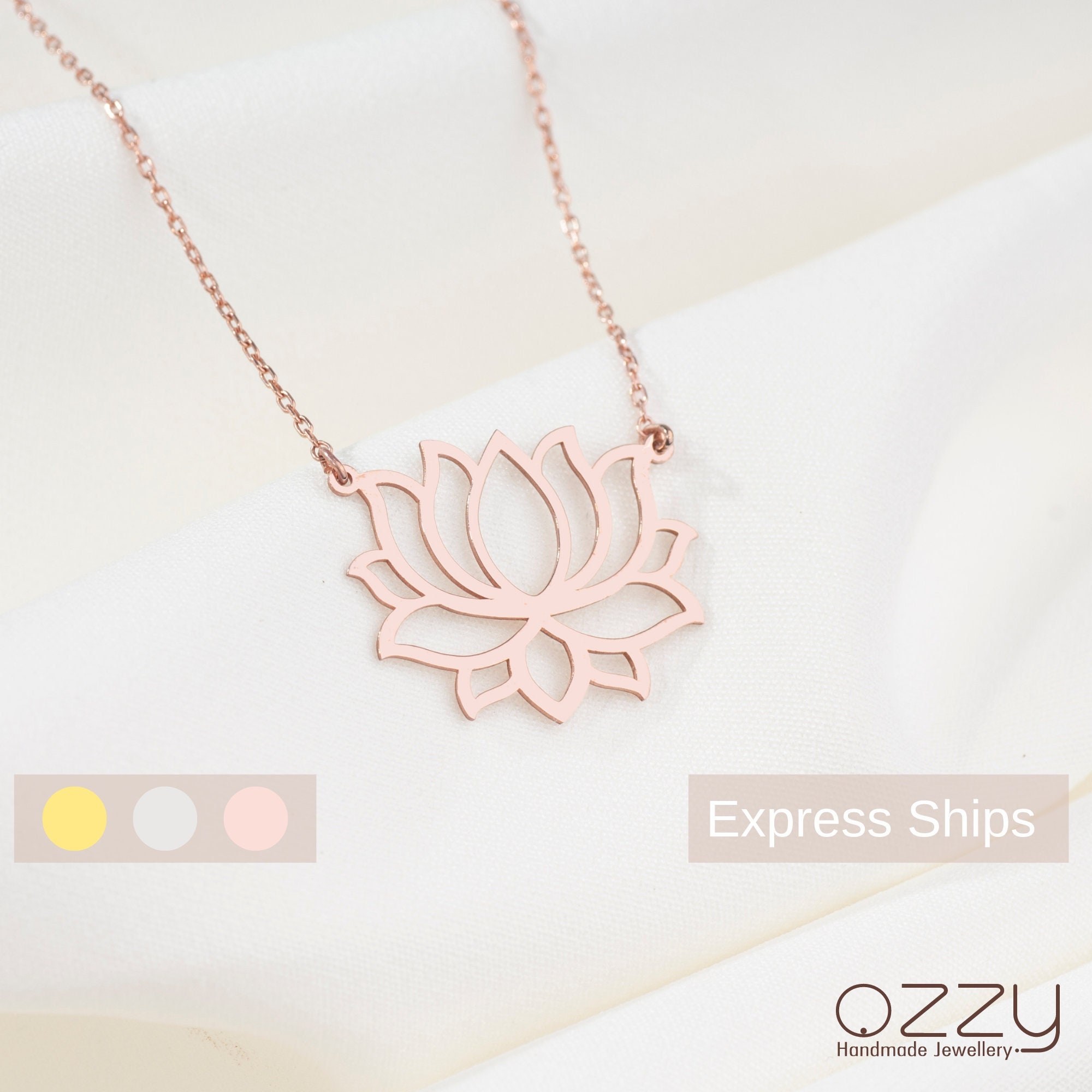 Lotus Necklace, Dainty Silver Necklace, 50th Birthday Gift for 