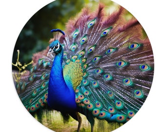 Peacock Mouse Pad, Round or Rectangle, Colorful Workspace Decor