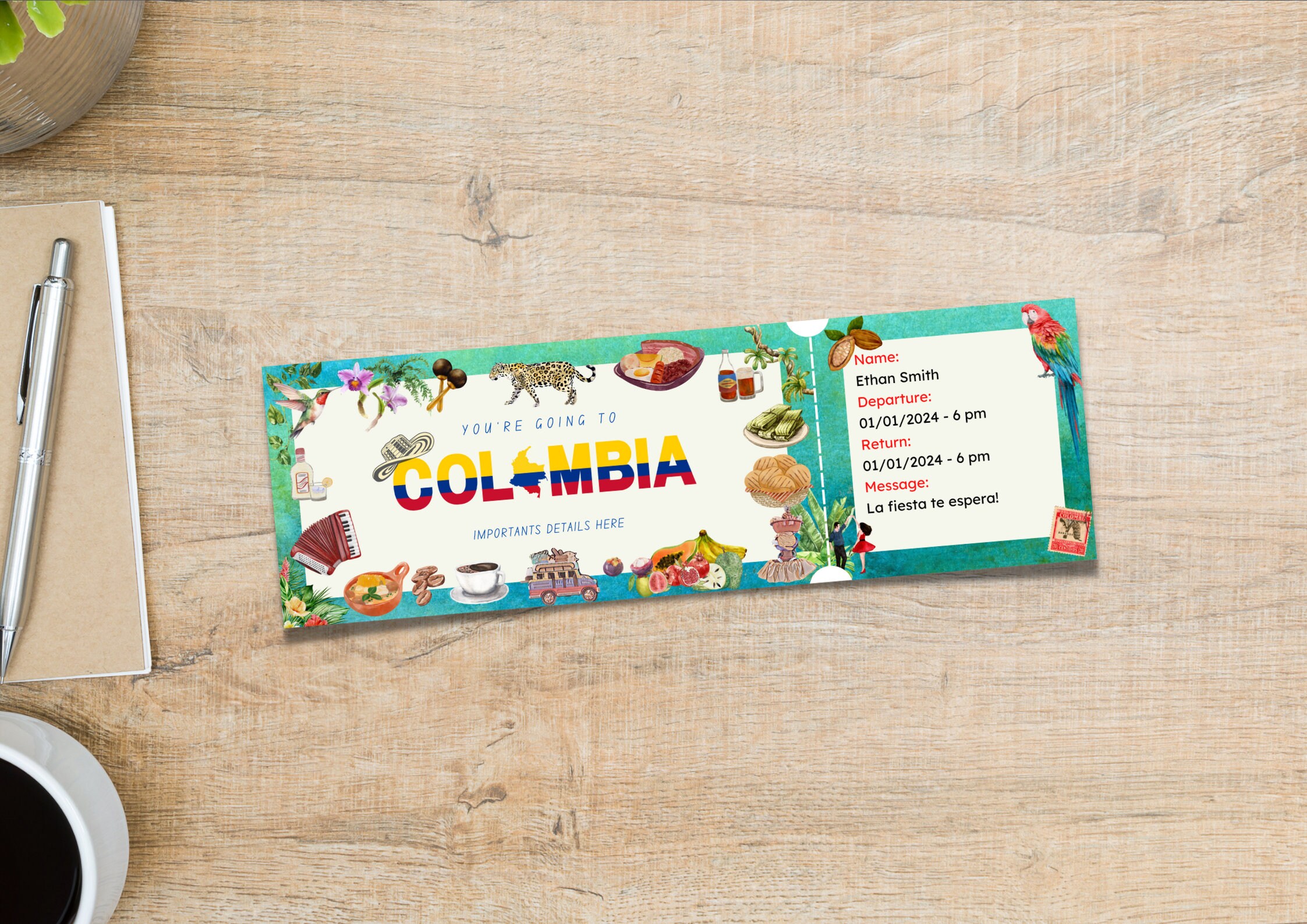 Editable Colombia Ticket Template Printable Colombia Boarding - Etsy