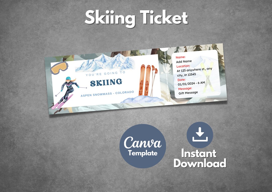 Editable Skiing Ticket Template Printable Skiing Trip - Etsy