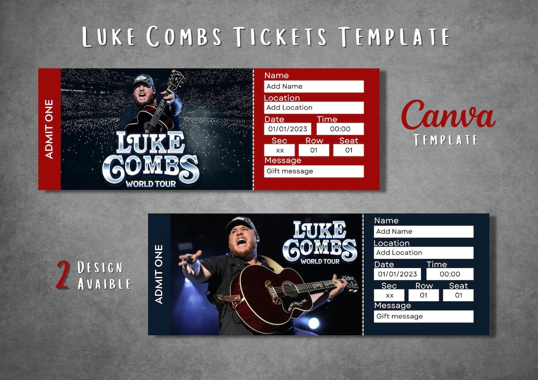 Printable Luke Combs Concert Ticket Template Editable Luke Etsy