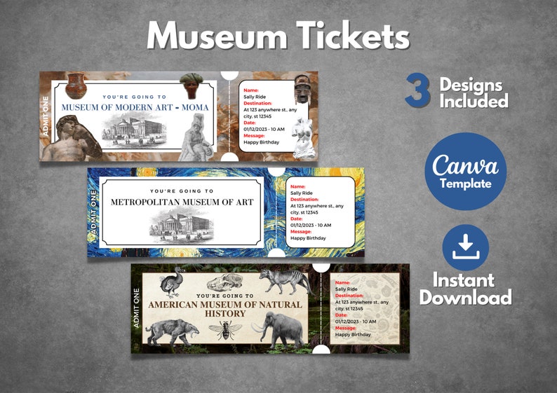 Editable Museum Ticket Template Printable Museum Voucher - Etsy