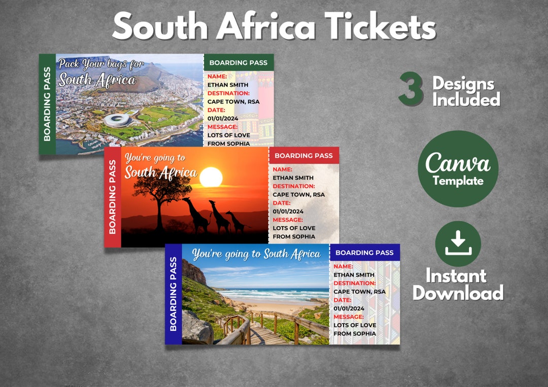 Editable South Africa Ticket Template Printable Cape Town - Etsy