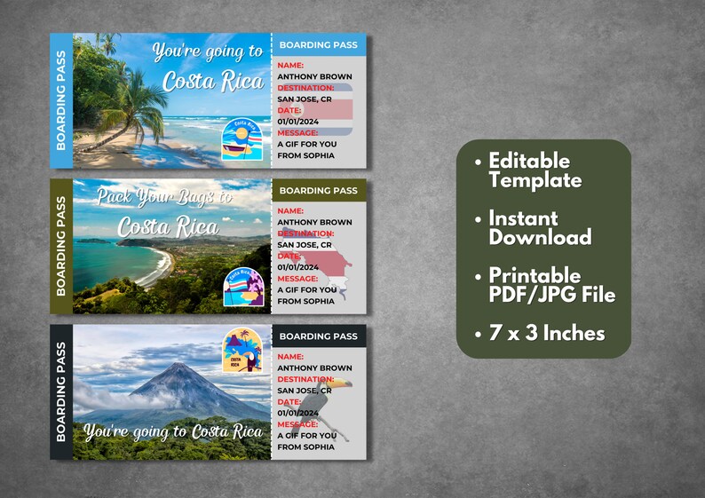 Editable Costa Rica Boarding Pass Template Printable Costa Etsy