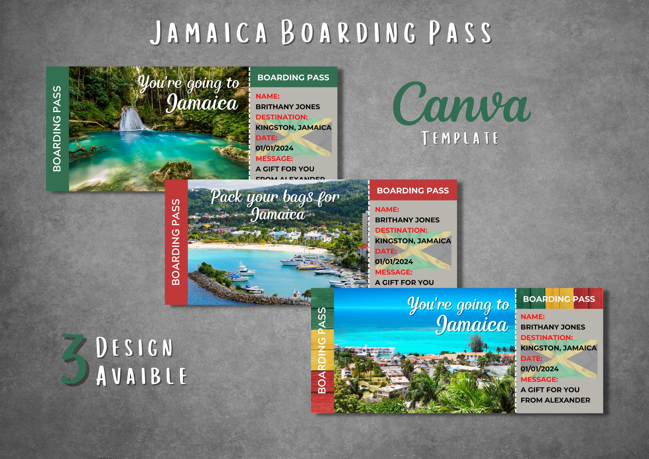 Editable Jamaica Surprise Ticket Template Printable Jamaica Etsy