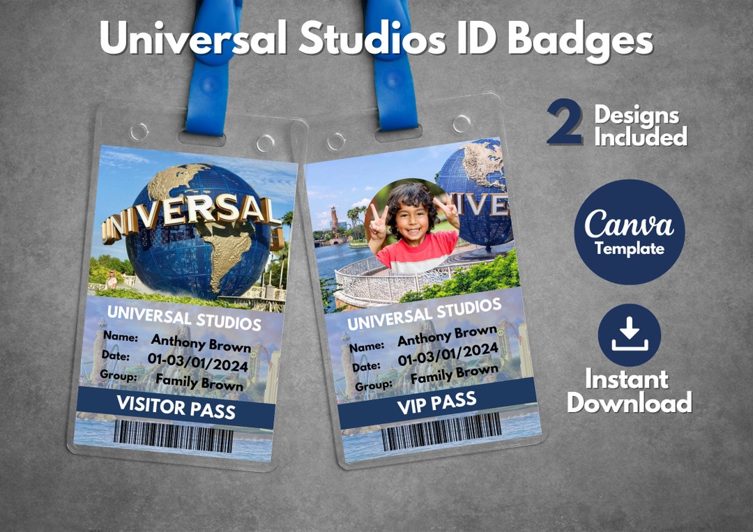 Editable Universal Studios ID Badges Template Printable Etsy