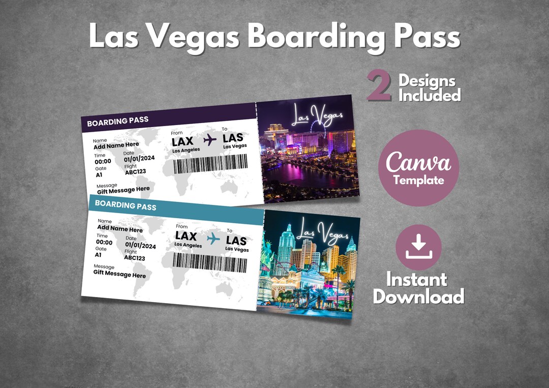 Editable Las Vegas Boarding Pass Template Printable Las Vegas - Etsy