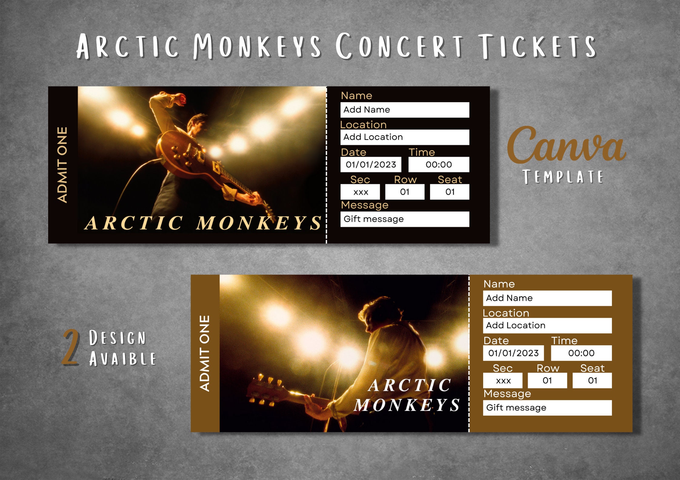 Editable Arctic Monkeys Concert Surprise Ticket Template Etsy