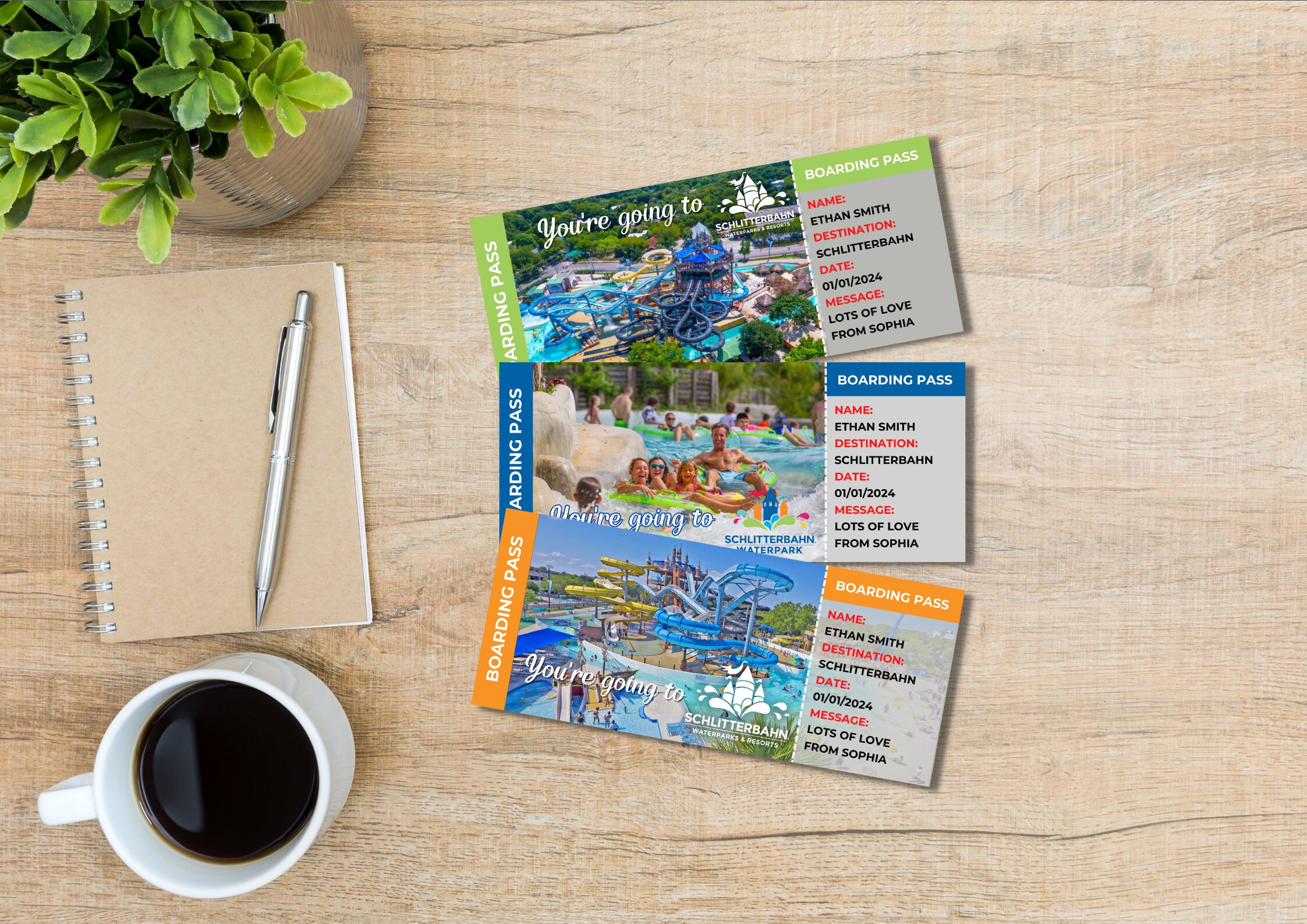 Editable Schlitterbahn Waterpark Surprise Ticket Template Etsy