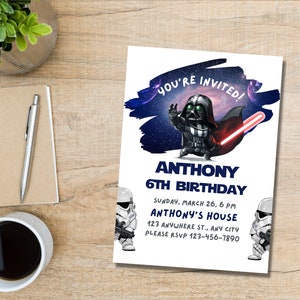 Printable Darth Vader Birthday Invitation Template Editable - Etsy