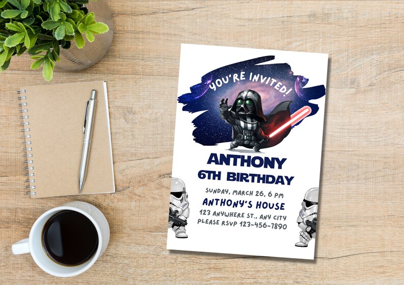 Printable Darth Vader Birthday Invitation Template Editable - Etsy