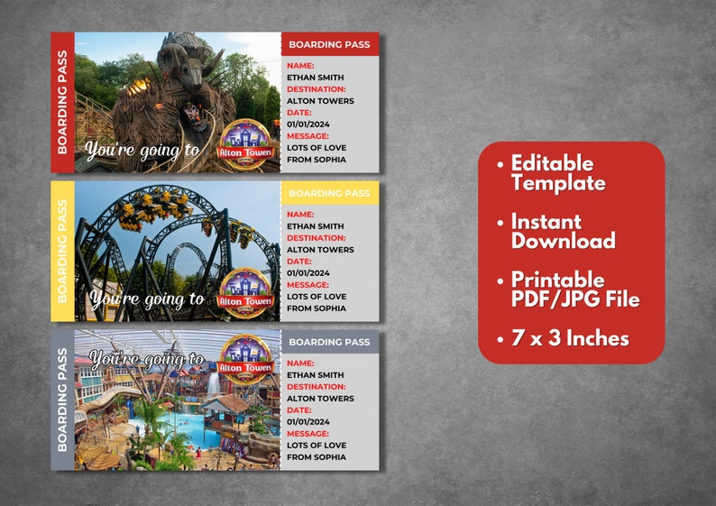 Editable Alton Towers Surprise Ticket Template Printable Etsy New Zealand