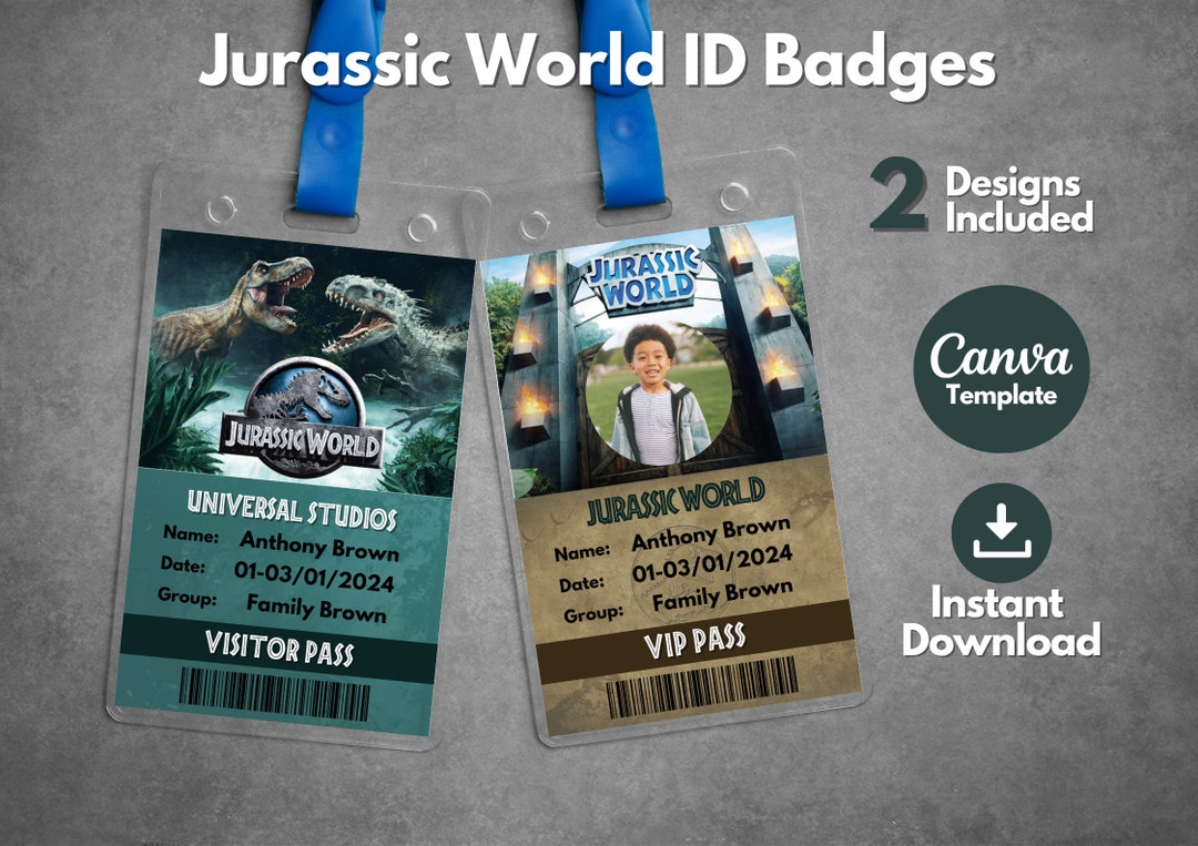 Editable Jurassic World ID Badges Template Printable Jurassic - Etsy