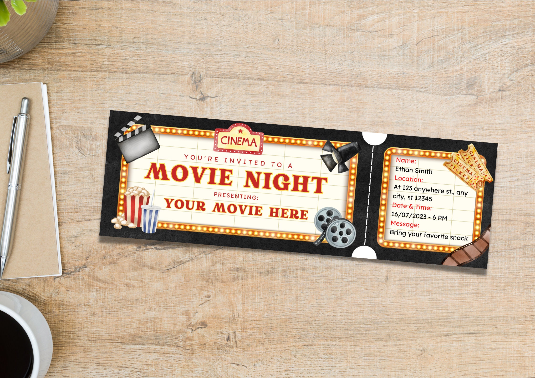 Editable Movie Night Ticket Template Printable Movie Night - Etsy