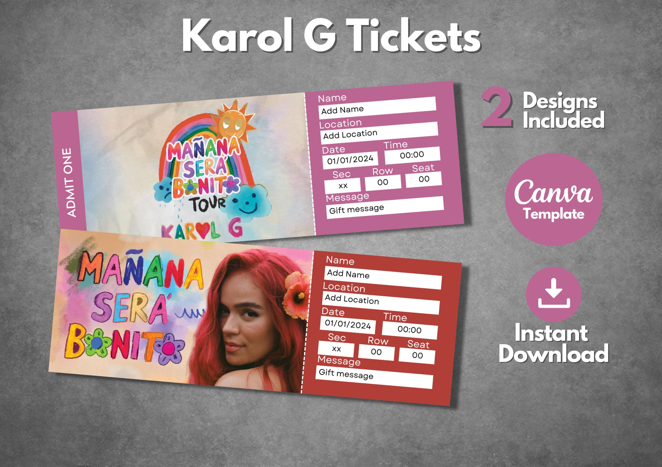 Karol G Mañana Sera Bonito Ticket Template Editable Karol G Etsy