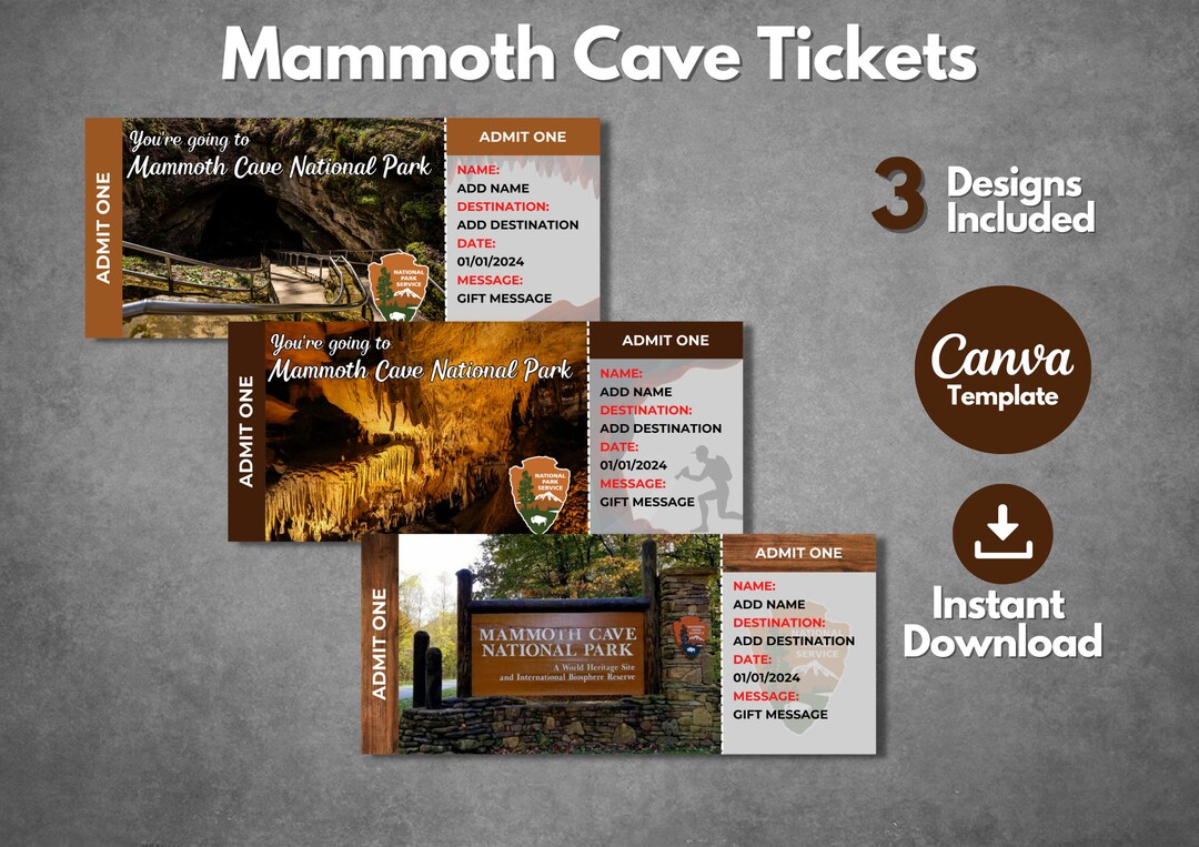 Editable Mammoth Cave Ticket Template Printable Mammoth Cave Etsy