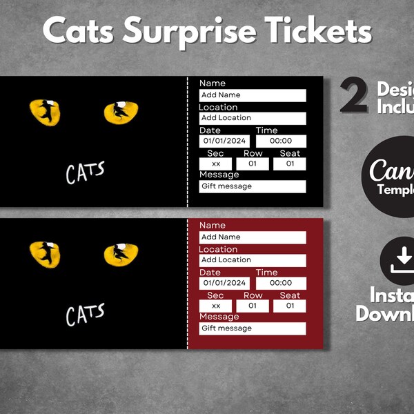 Ticket Template Cats Etsy