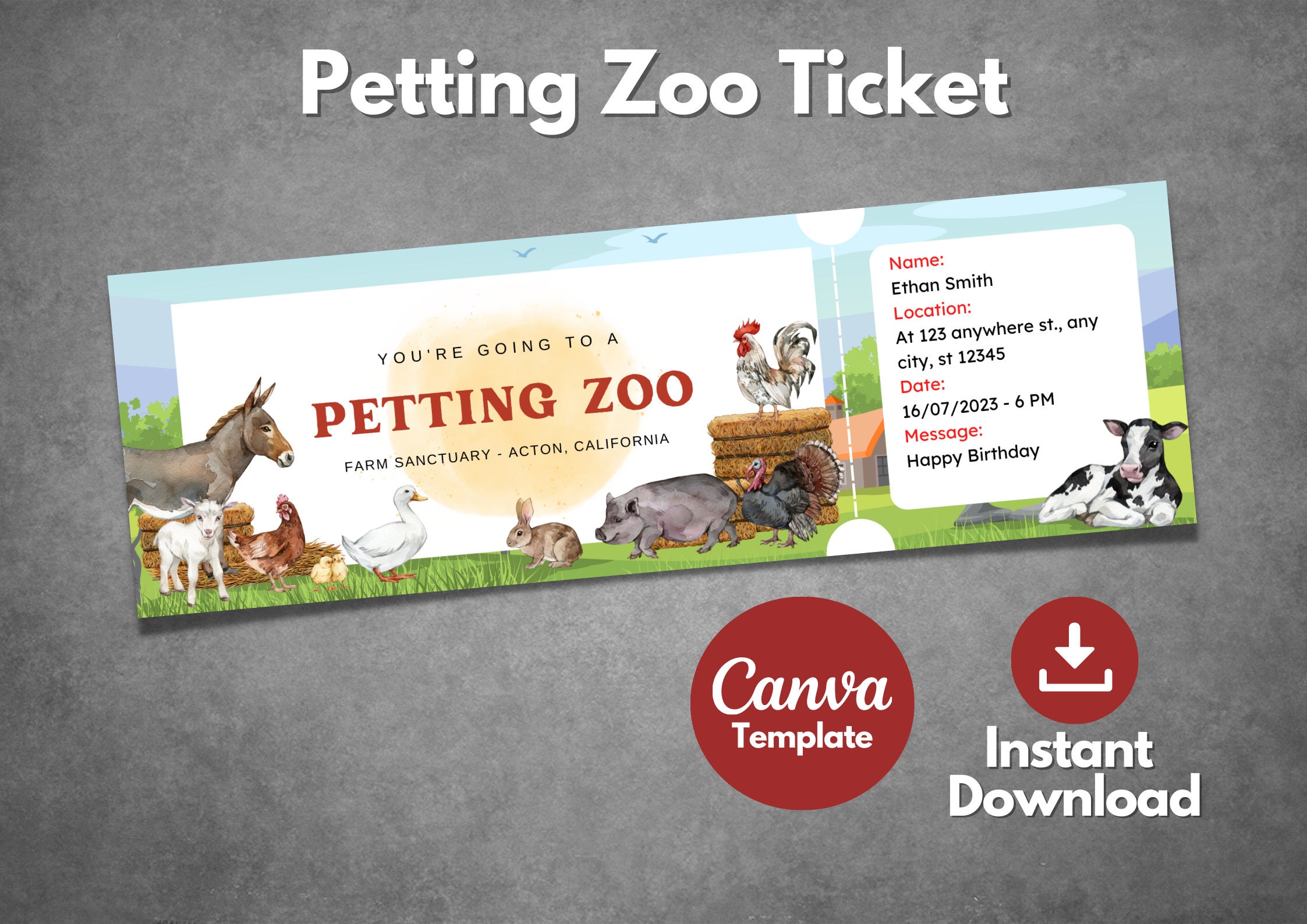 Editable Petting Zoo Ticket Template Printable Petting Zoo Etsy