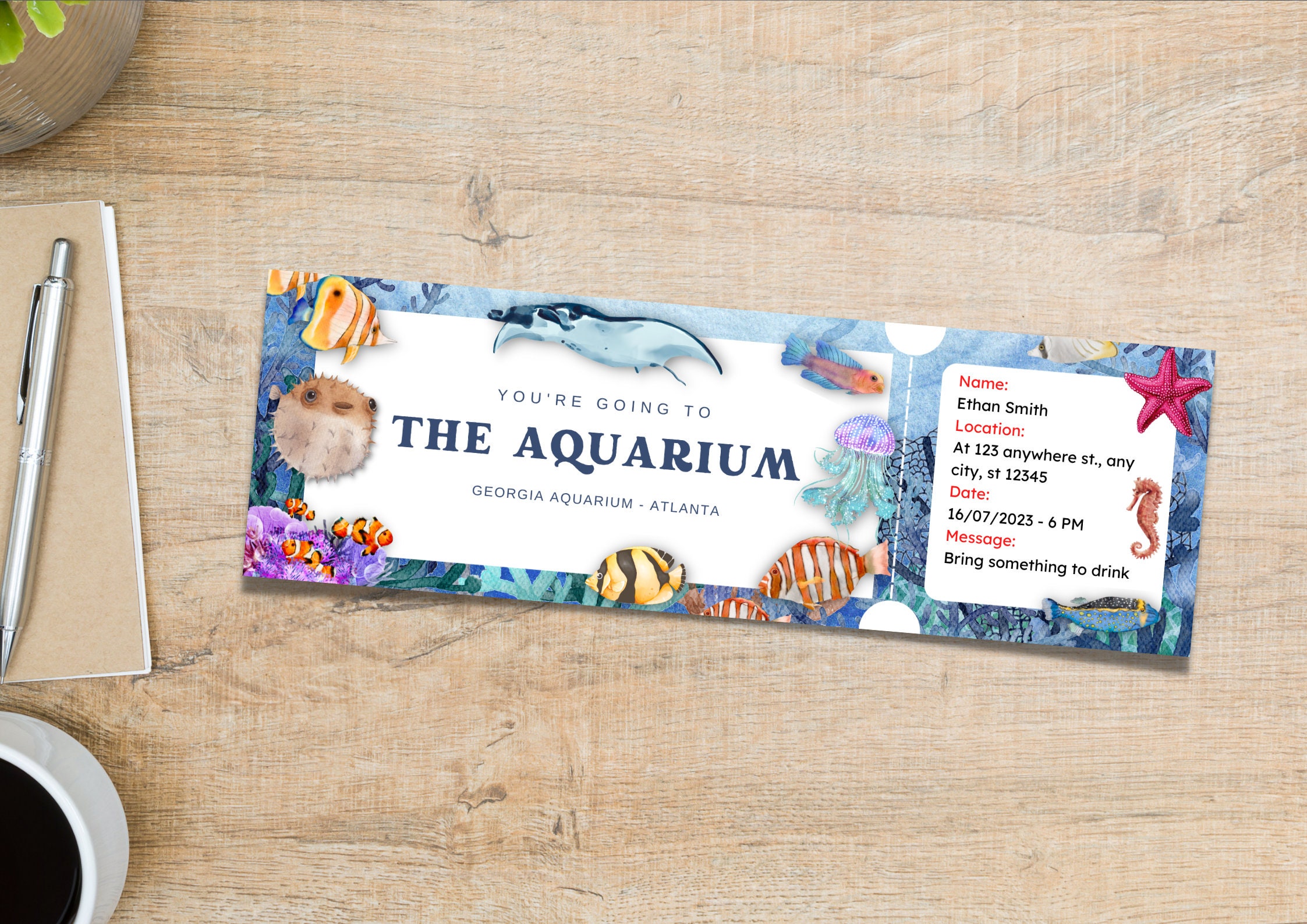 Editable Aquarium Ticket Template Printable the Aquarium Etsy