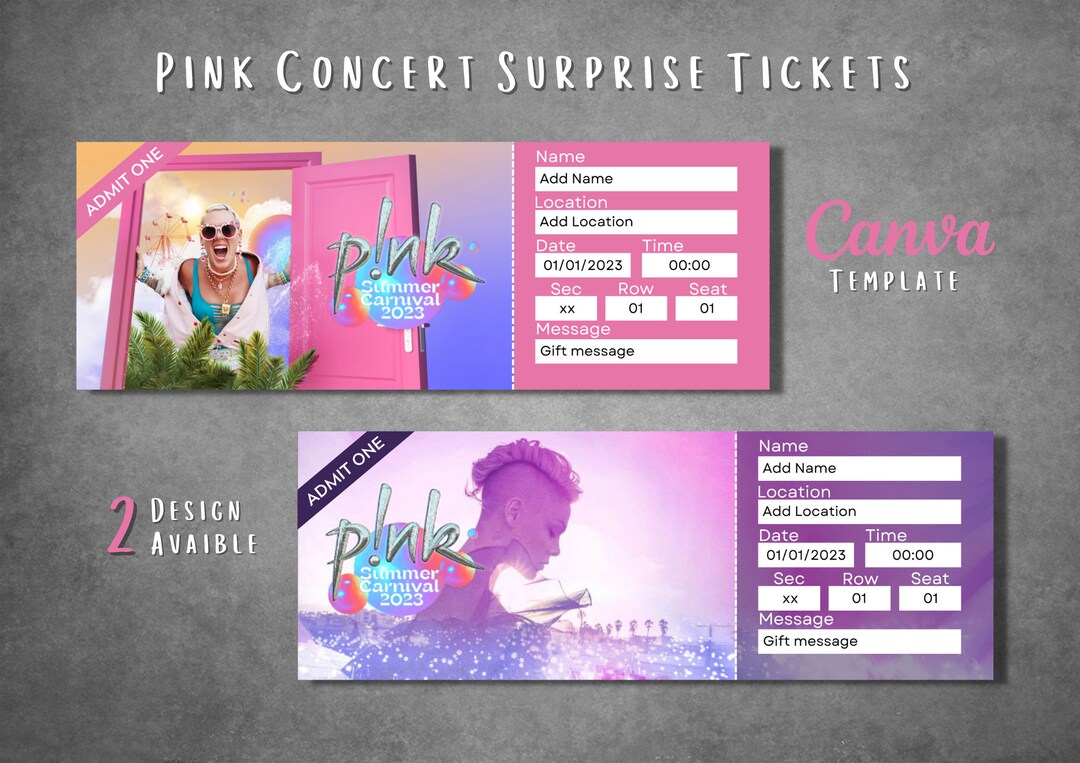 Printable Pink Concert Surprise Ticket Template Editable Pink Etsy