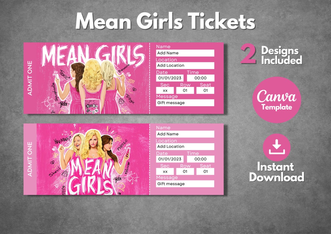 Editable Mean Girls Broadway Ticket Template Printable Mean Etsy